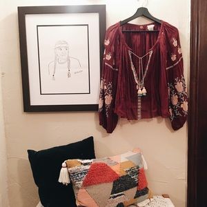 Free People Embroidered Boho Blouse